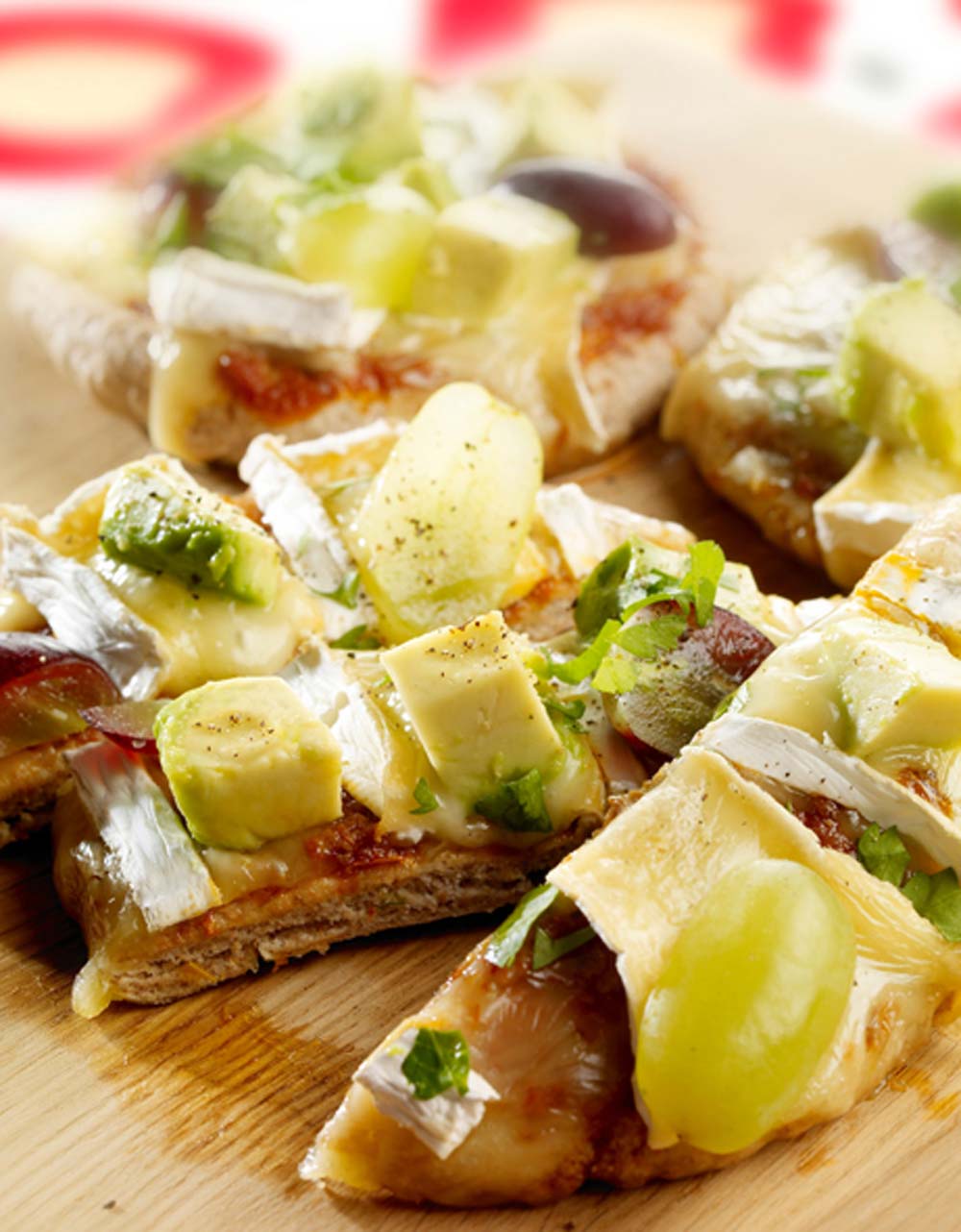 Pitta Pizzas with Melted Brie, Avocado and Grape